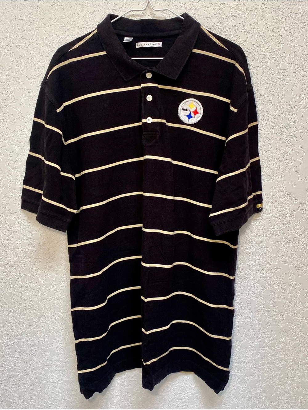 Pittsburgh Steelers Polo Men’s XL Black Gold Striped Cutter & Buck Cotton Shirt